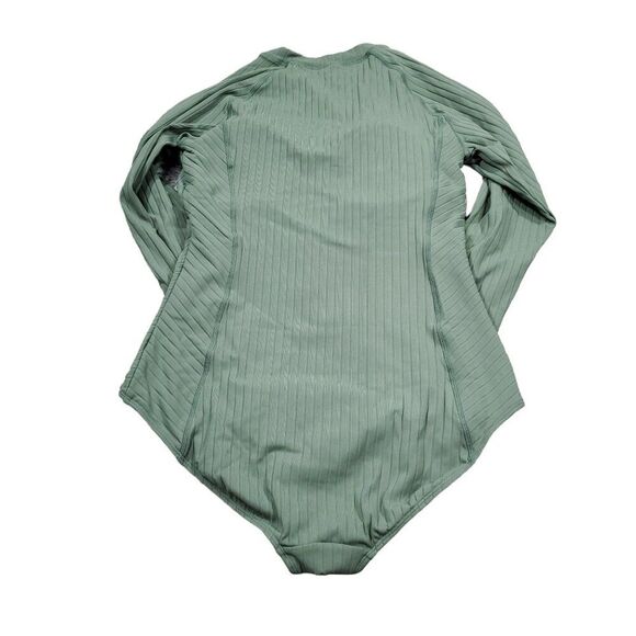 Sea Level Vesper Long Sleeve One Piece Ribbed Zip Swimsuit Size 12 Sage Green - Picture 3 of 12